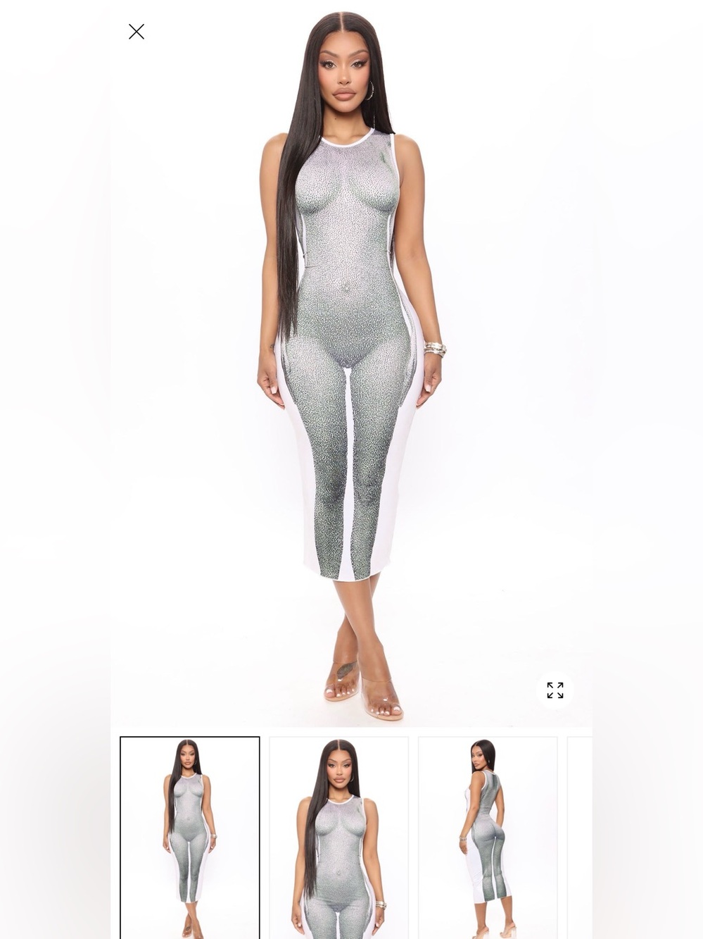 Fashion Nova White & Metallic Green Bodycon Dress